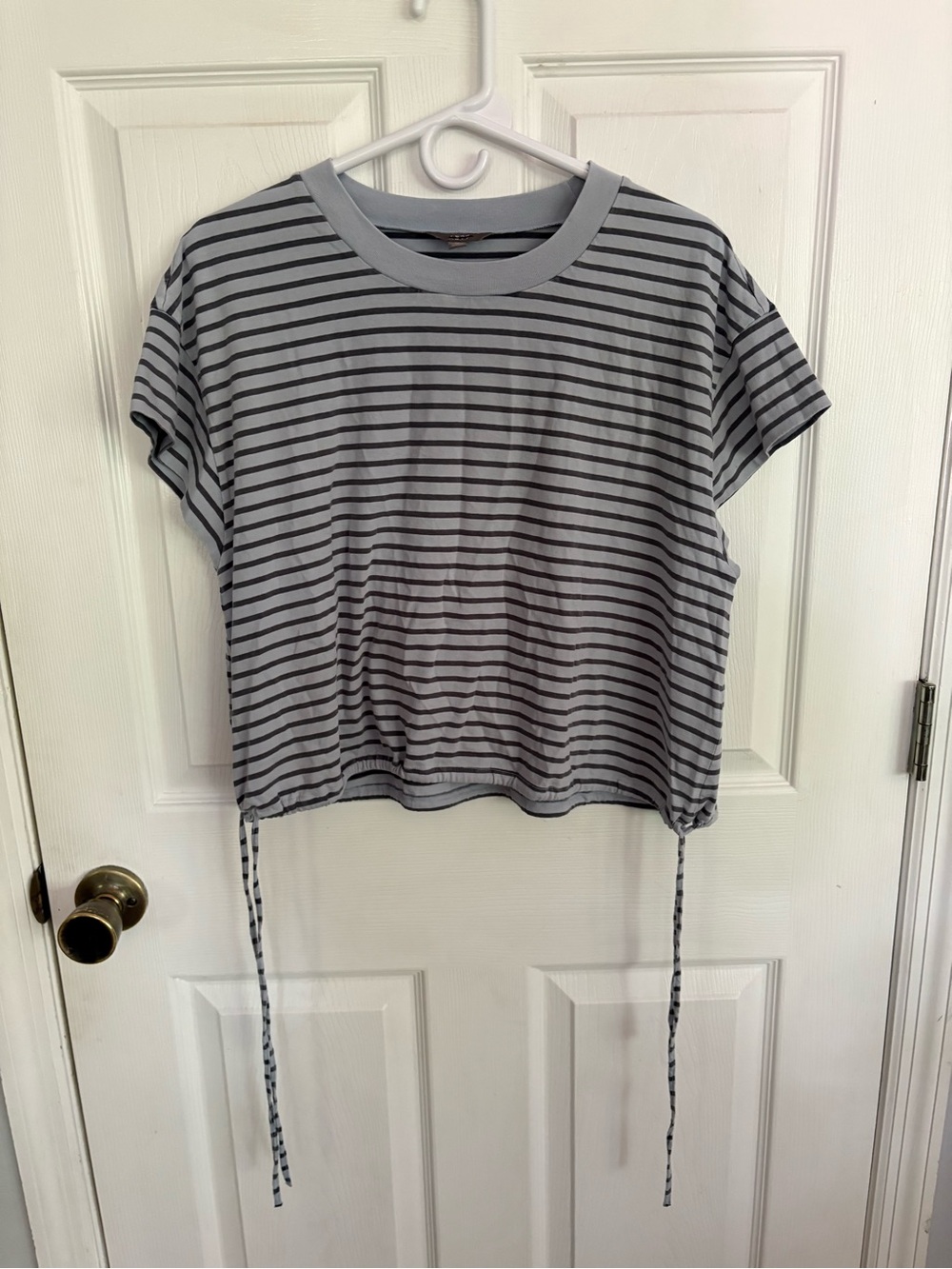 American Eagle Outfitters Gray and Blue Striped Drawstring Top